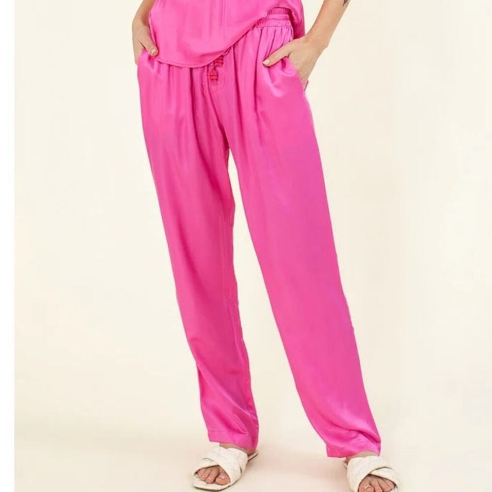 Hale Bob Ceres Silk Straight Leg Pants Hot Pink Size Medium
